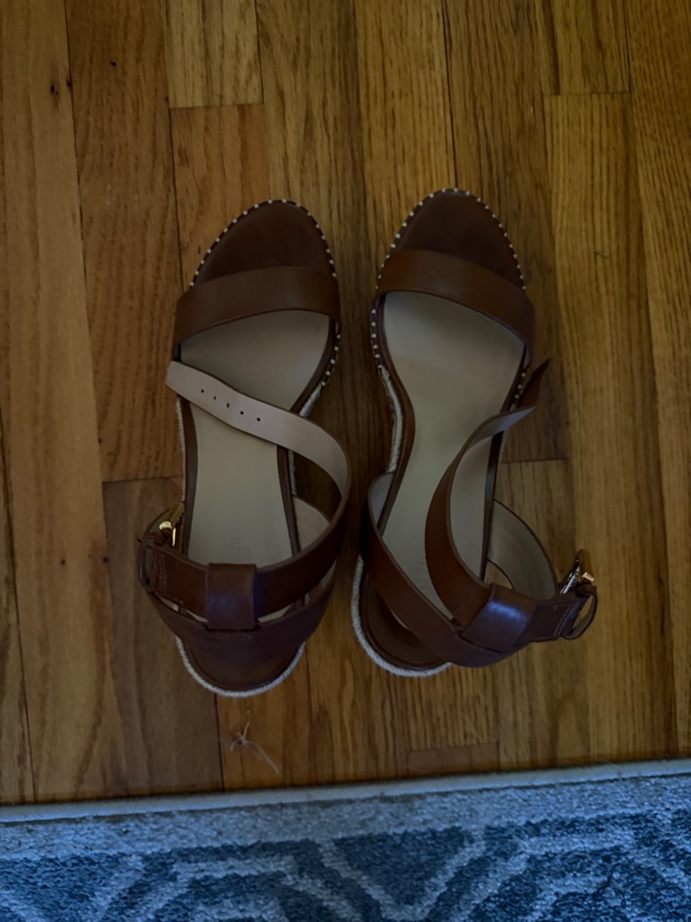Ralph Lauren Hilarie Brown Leather Ankle Strap Sandals